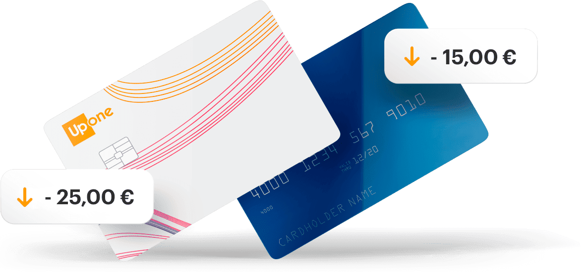 Illustration d’une carte UpOne et d’une carte bancaire générique