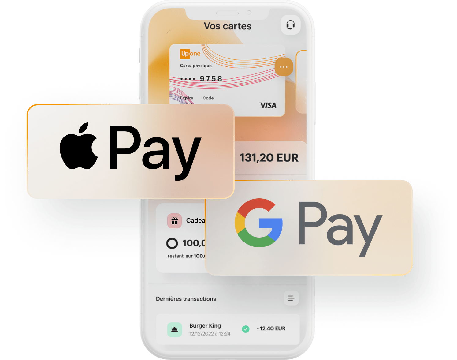 Exemple d’une interface sur smartphone avec les logos Apple Pay et Google Pay